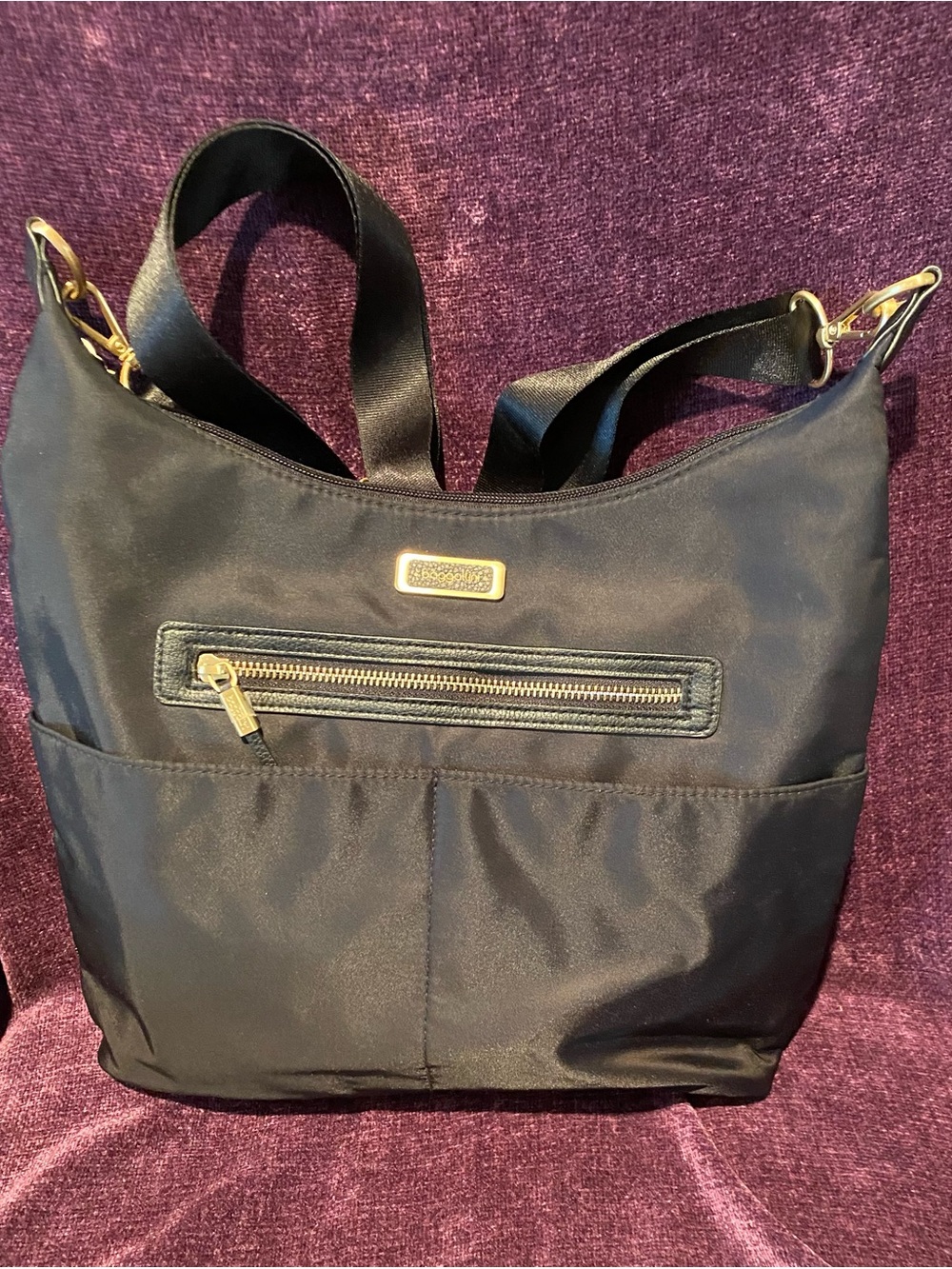 Baggallini Black Nylon Crossbody Bag with Gold Hardware
